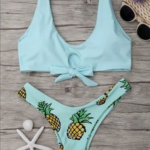 Pineapple Print Cheeky Bikini Set - Light Blue
